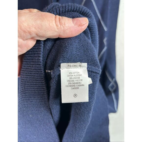 Fairway & Greene Golf Sweater Vest M Argyle Quarter Zip Cashmere Blend Blue - Picture 4 of 9